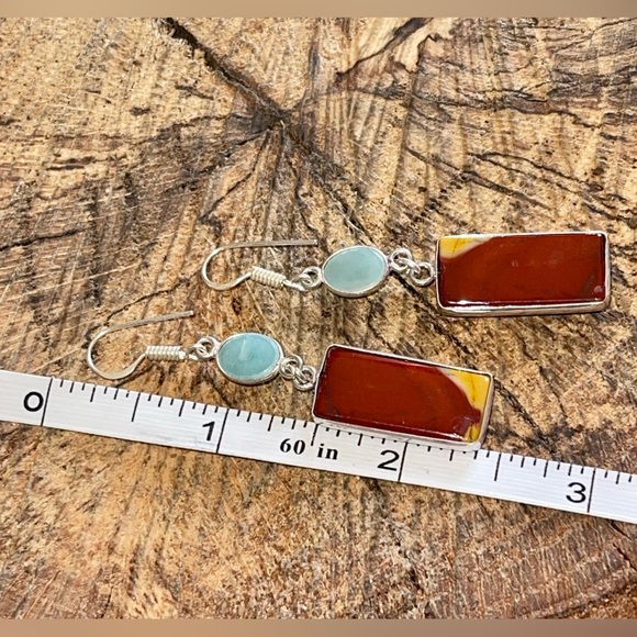Mookaite & Caribbean Larimar Earrings 2 1/2” - Picture 8 of 10